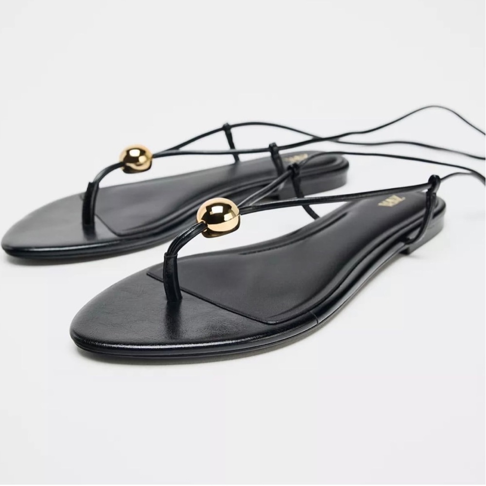 Zara flat sandals with metallic appliqué